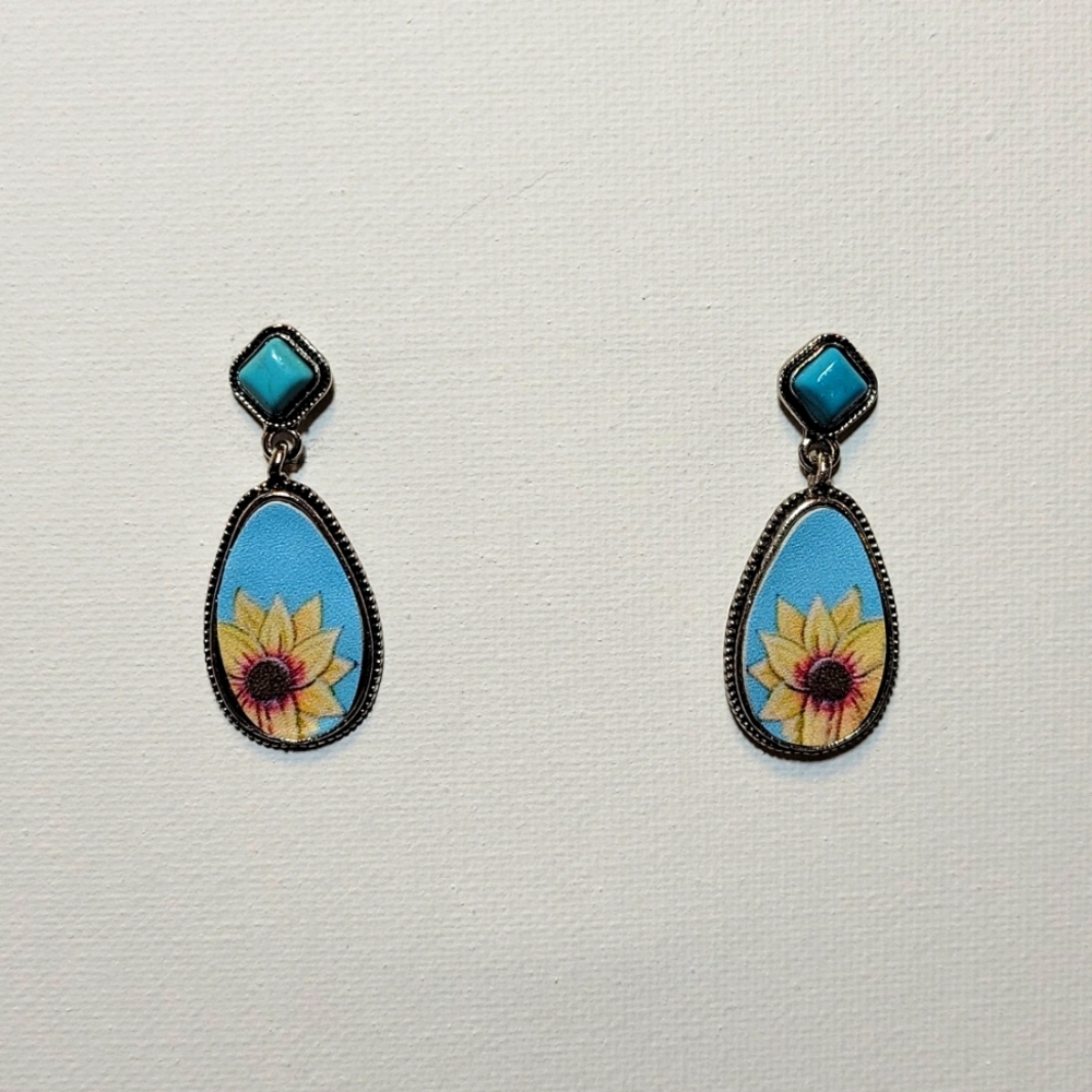 Boutique Sunflower Teal Earrings